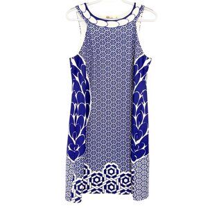 Aryeh Blue & White Sleeveless Geometric Print Dress Womens M